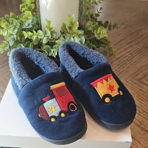 Kids' Blue Train Embroidered Slippers Size 11-12 Boys